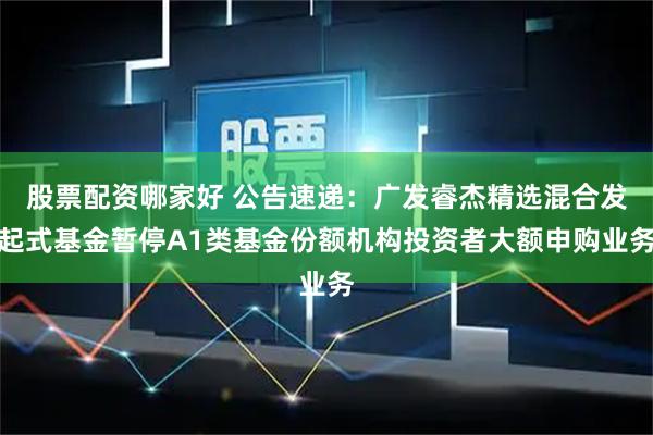 股票配资哪家好 公告速递：广发睿杰精选混合发起式基金暂停A1类基金份额机构投资者大额申购业务